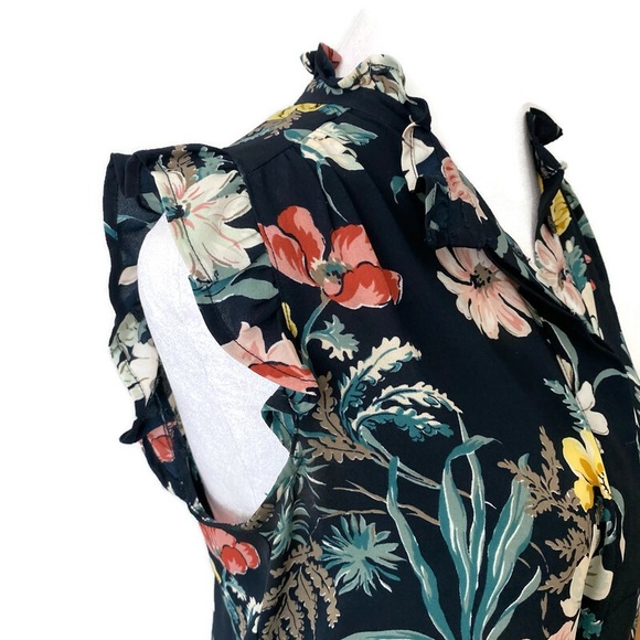 LOFT Ruffled Navy Floral Shell Top - Picture 4 of 11